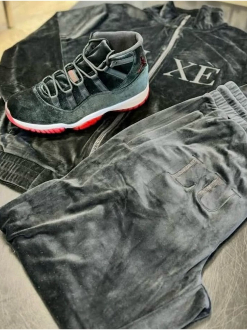 Designer Streetwear, Zip-Up Track Jacket Jogger Pants Set, Velour Material